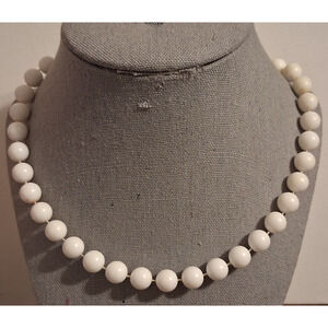 Vintage White Beaded Knotted Necklace 24 inch